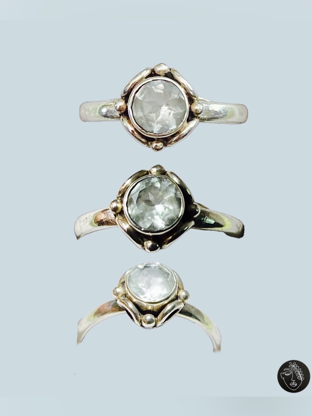 NWT VTG 925 Sterling Silver Light Blue Solitaire Bezel Ring Size 4.75, 5, 6